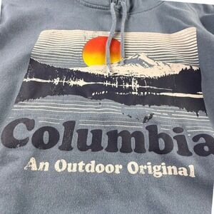 Columbia Mens Blue Graphic Hoodie Pullover Outdoor Original Fleece Sweatshirt XL